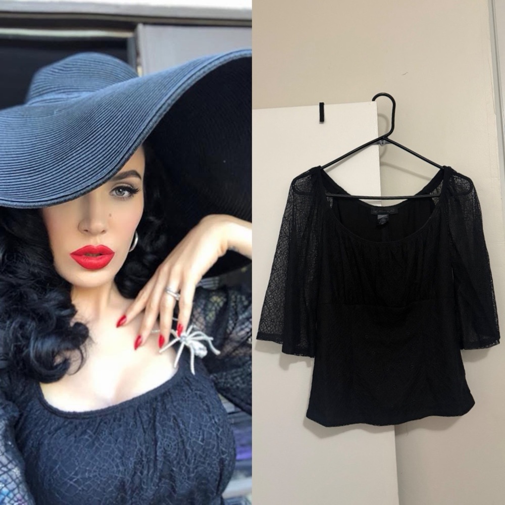 Black Sheer Sleeve Women’s Top goth la vie en noir vixen